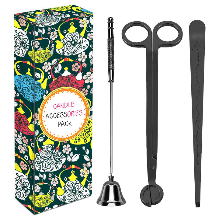 3 in 1 Candle Accessory Set - Wick Trimmer, Snuffer, Dipper with Gift Package for Candle Lovers (Black)