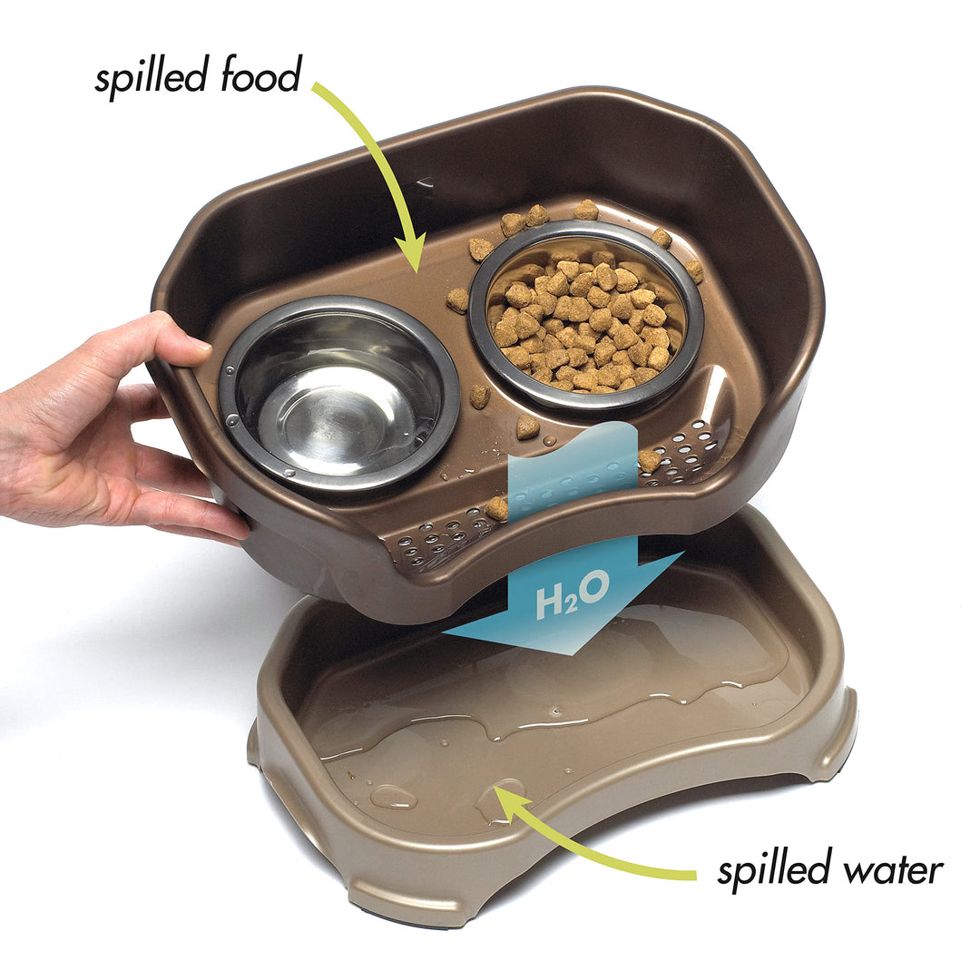 Neater Feeder Deluxe Mess Proof Dog Bowls Elevated for Large Breed – Made in USA – No Spill Raised Dog Food Bowl Stand – Stainless Steel Food and Water Bowl Set, Pet Dish Feeding Station, Bronze