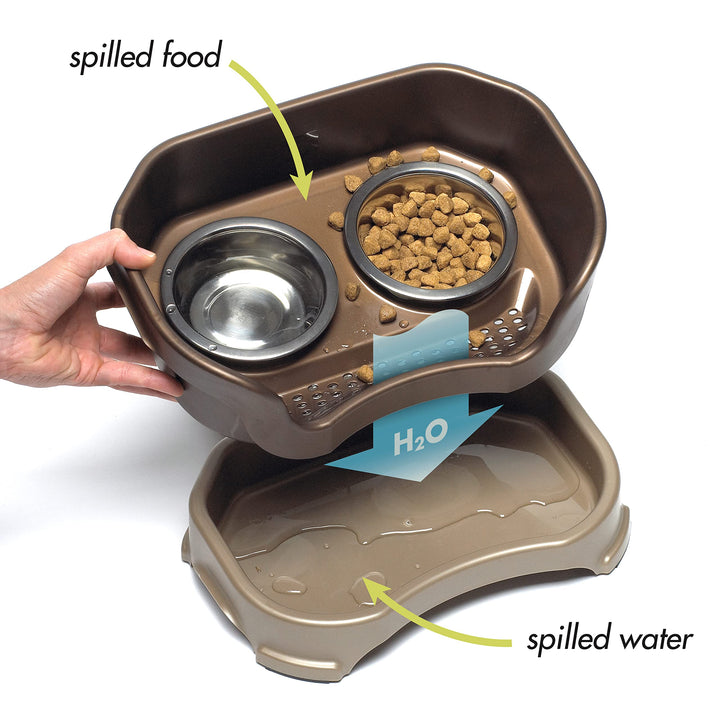 Neater Feeder Deluxe Mess Proof Dog Bowls Elevated for Large Breed – Made in USA – No Spill Raised Dog Food Bowl Stand – Stainless Steel Food and Water Bowl Set, Pet Dish Feeding Station, Bronze