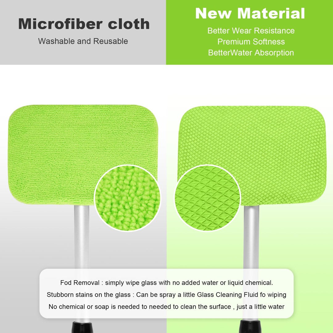 XINDELL Car Window Cleaner - Windshield Glass Cleaning Tool with Extendable Handle, Reusable Microfiber Pads Cloth for Car Interior & Exterior, Streak-Free Auto Glass Cleaner (Green)