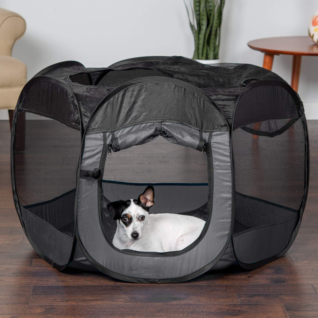 Portable Dog Playpen Cat Tent, Pet playground/kennel foldable indoor outdoor zippered puppy crate - Gray, Medium