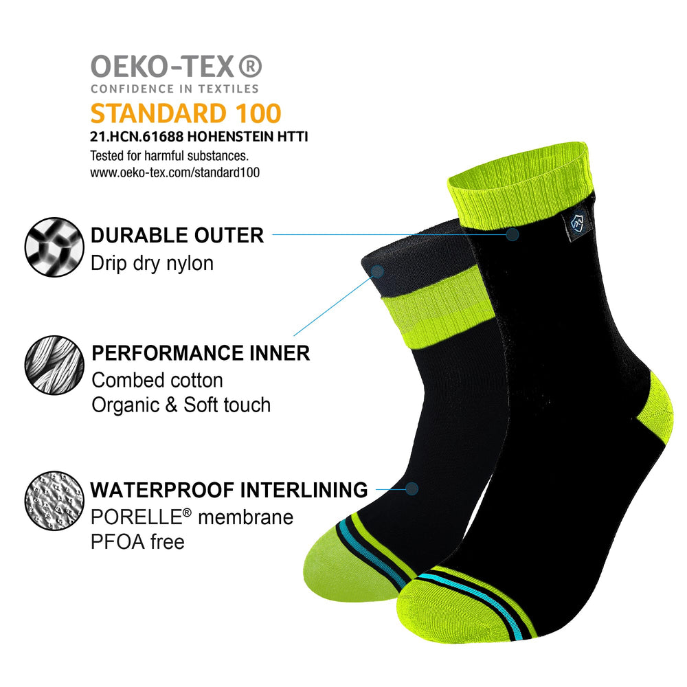 Waterproof Socks for Men and Women, Essential for Hiking, Walking, Outdoor Activities in Cold Wet Weather – Combed Cotton Inners, Unisex MD, Hi-vis Yellow