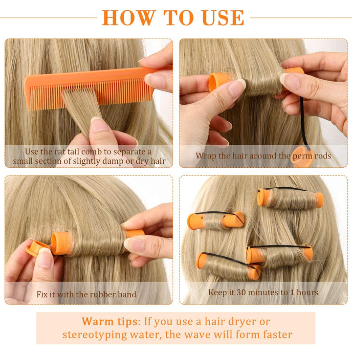 36 Pieces Cold Wave Rod Hair Perm Rods Hair Rollers Perming Rods Curlers with Steel Rat Tail Comb for Hairdressing Styling