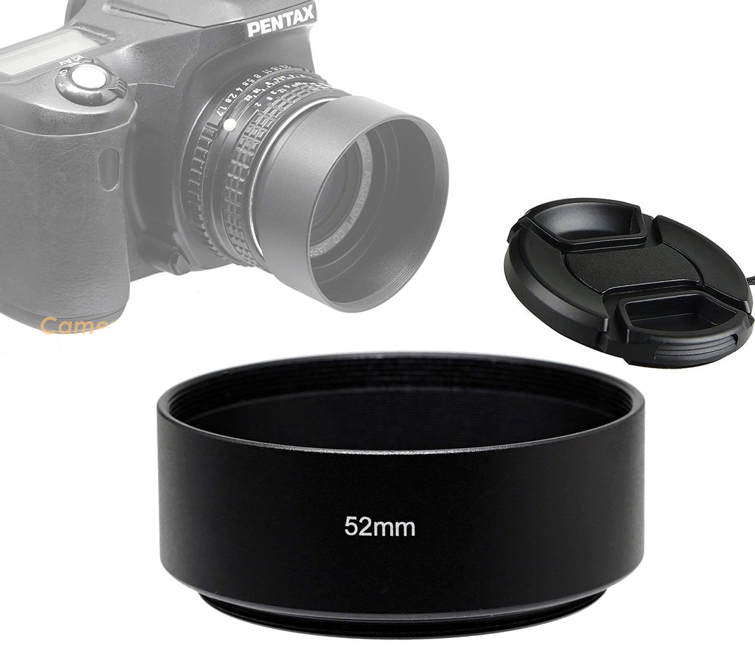 Metal 52mm Lens Hood for Nikkor AF 35mm f/2 35mm f/1.4 Nikkor 50mm f/1.8 50mm f/1.4 Lens, 52 mm Lens Hood, Compatible with Nikon Fuji Leica Leitz OM Lens, Screw-in, with 58mm Lens Cap