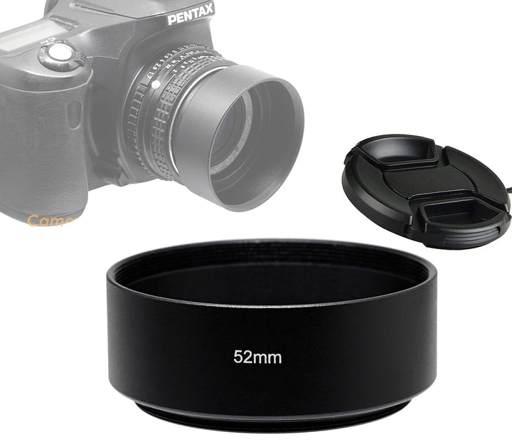 Metal 52mm Lens Hood for Nikkor AF 35mm f/2 35mm f/1.4 Nikkor 50mm f/1.8 50mm f/1.4 Lens, 52 mm Lens Hood, Compatible with Nikon Fuji Leica Leitz OM Lens, Screw-in, with 58mm Lens Cap