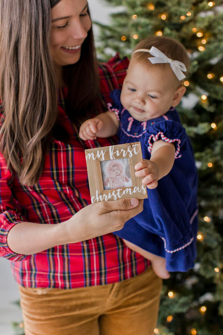Baby’s First Christmas Wooden Picture Frame Ornament, Newborn Milestone Keepsake Photo, Holiday Gift For New and Expecting Parents, Rustic My First Christmas Ornament
