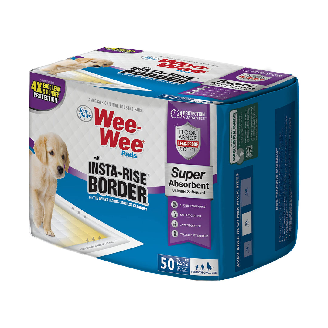 Wee-Wee Super Absorbent Unscented Pee Pads for Dogs & Puppies with Insta-Rise Border, Leak-Proof Dog Housebreaking Potty Training Floor Protection, 22 x 23, 50 Count