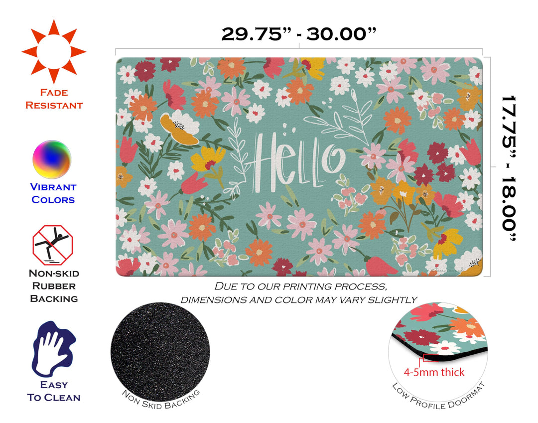 800521 Hello Flowers Spring Door Mat 18x30 Inch Flower Outdoor Doormat for Entryway Indoor Entrance