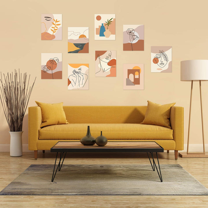 9 Pieces Minimalist Line Wall Art Prints Boho Abstract Modern Aesthetic Art Posters Unframed Woman Face Landscape Geometric Drawing Wall Art for Girls Women Bedroom Dorm Living Room, 8 x 10 Inch