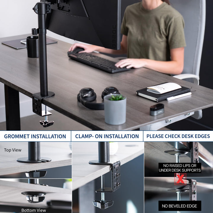 Single Monitor Arm Desk Mount, Holds Screens up to 32 inch Regular and 38 inch Ultrawide, Fully Adjustable Stand with C-Clamp and Grommet Base, VESA 75x75mm or 100x100mm, Black, STAND-V001