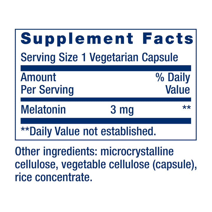 Melatonin, 3 mg, Optimal Sleep Support, Healthy circadian Rhythms, Cellular Defense, Gluten-Free, Non-GMO, Vegetarian, 60 Capsules