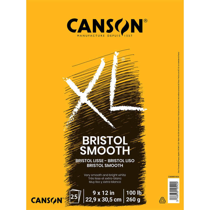 XL Series Bristol Paper, Smooth, Foldover Pad, 9x12 inches, 25 Sheets (100lb/260g) - Artist Paper for Adults and Students - Markers, Pen and Ink