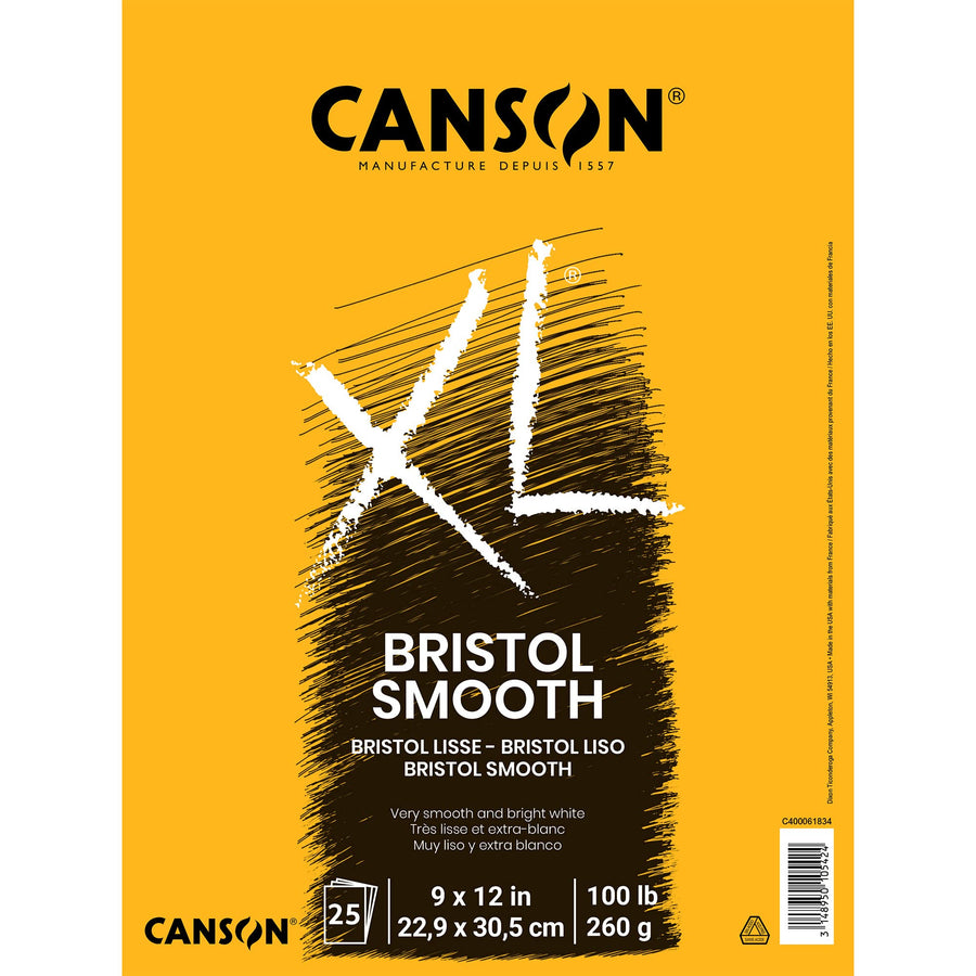 XL Series Bristol Paper, Smooth, Foldover Pad, 9x12 inches, 25 Sheets (100lb/260g) - Artist Paper for Adults and Students - Markers, Pen and Ink
