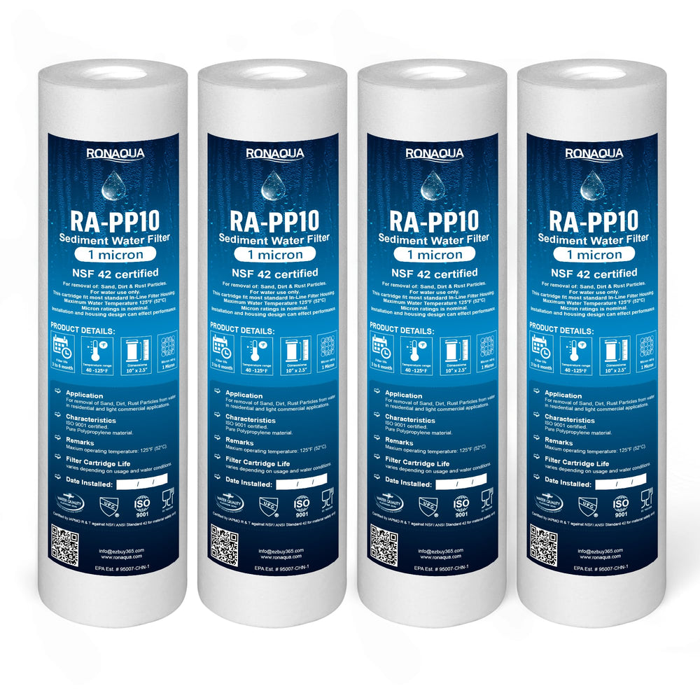 1 Micron Sediment Water Filter Cartridge 10x2.5, NSF Certified, 4-Layer Filtration for any 10-inch RO Units & Whole House Systems, Compatible with Culligan P5, AP110, WHKF-GD05, 4 Pack
