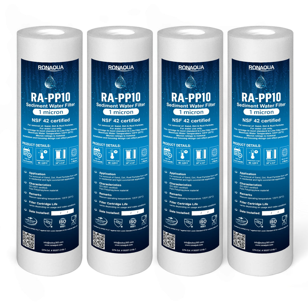 1 Micron Sediment Water Filter Cartridge 10x2.5, NSF Certified, 4-Layer Filtration for any 10-inch RO Units & Whole House Systems, Compatible with Culligan P5, AP110, WHKF-GD05, 4 Pack