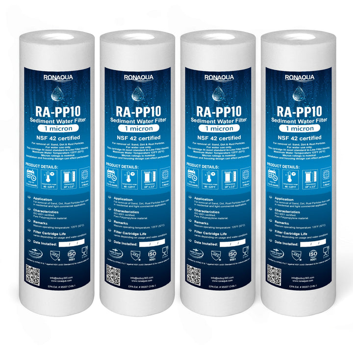 1 Micron Sediment Water Filter Cartridge 10x2.5, NSF Certified, 4-Layer Filtration for any 10-inch RO Units & Whole House Systems, Compatible with Culligan P5, AP110, WHKF-GD05, 4 Pack