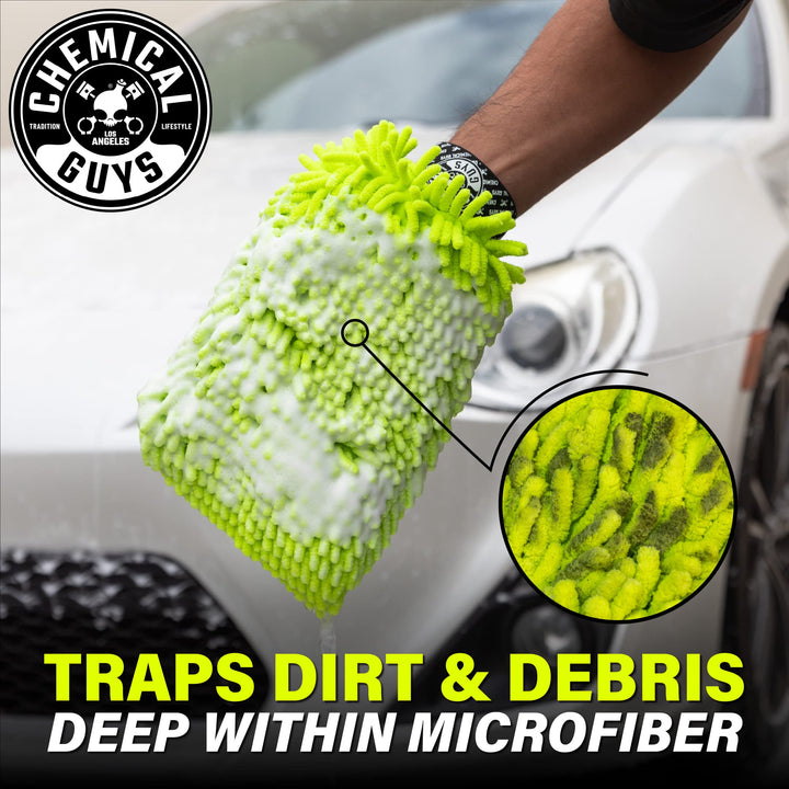 MIC493 Chenille Premium Scratch-Free Microfiber Wash Mitt, Lime Green, 9.6 x 2.3 x 7