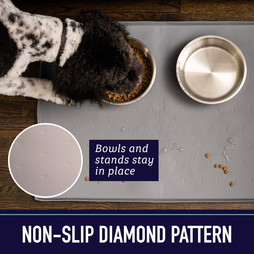 Silicone Dog Food Mat with Tall Raised Edges – Waterproof Cat & Dog Feeding Pad for Food & Water Bowl – Grey, 25 x 17 XL - Silicone Mat - Pet Placemat