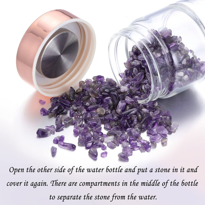 Crystal Water Bottle, Natural Amethyst Healing Glass Water Bottle, Includes a Loose Leaf Tea Infuser Bottle and Protective Sleeve