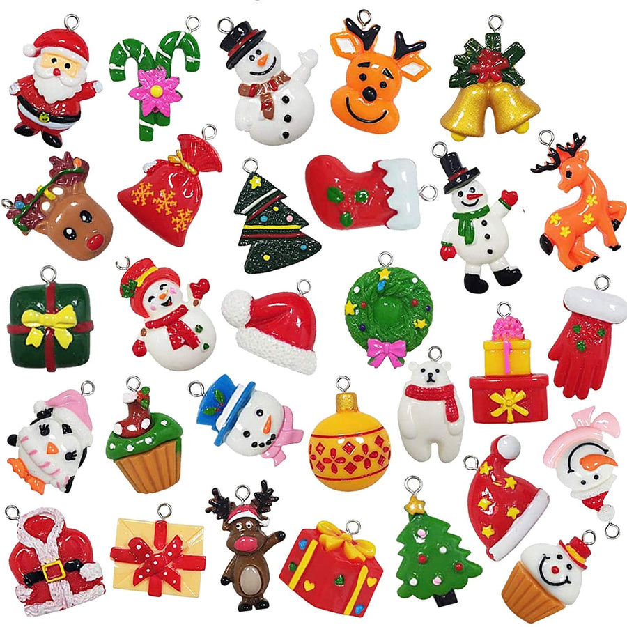 30pcs Mini Christmas Ornaments Tree Decorations, Small Christmas Tree Ornaments with Santa Claus, Snowman, Reindeer and More Resin Tiny Christmas Figurines for Holiday Christmas Hanging Decor