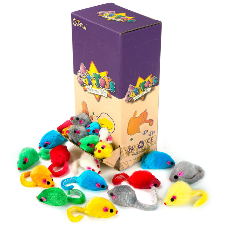 36PCS 4.1'' Furry Cat Toy Mice Rattle Small Mouse Kitten Interactive Play Assorted Color