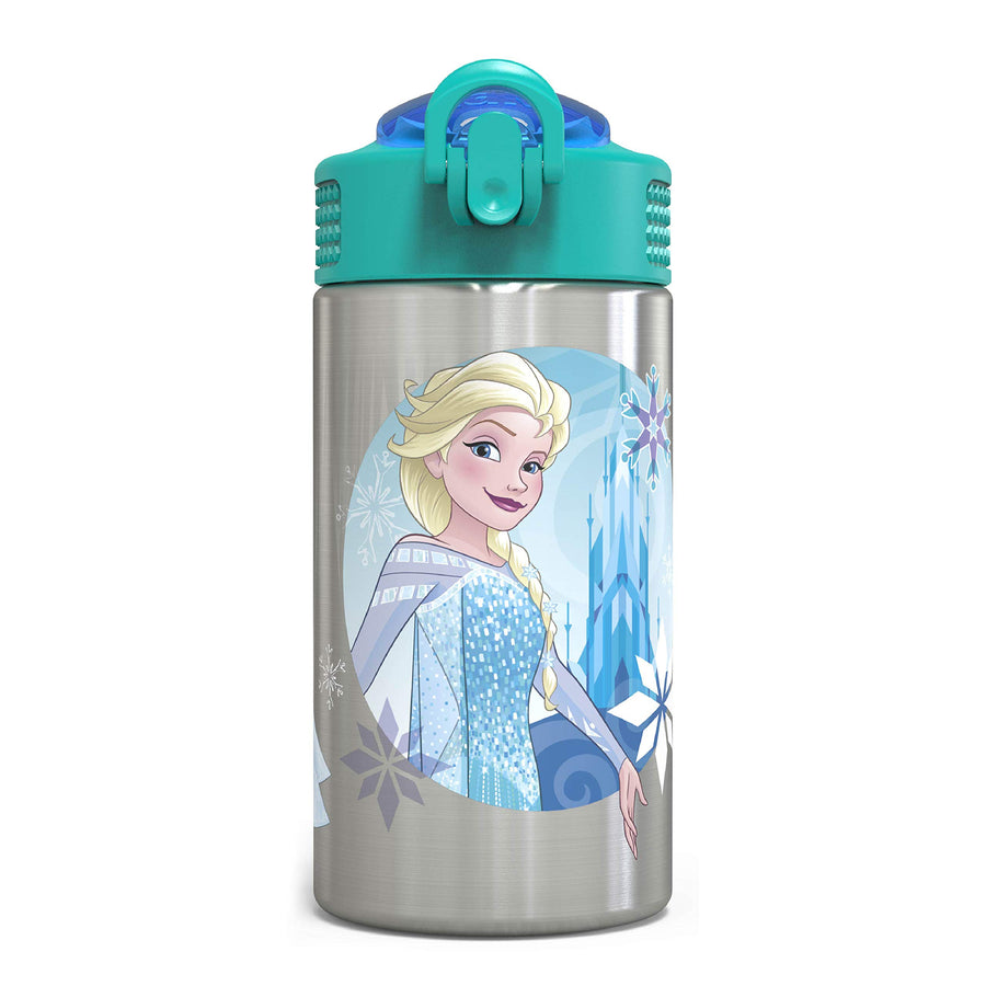 15.5oz Stainless Steel Kids Water Bottle with Flip-up Straw Spout - BPA Free Durable Design, Frozen Girl SS