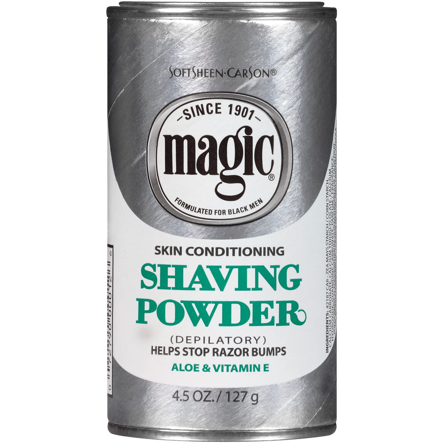 Magic Razorless Shaving for Men, Magic Skin Conditioning Shaving Powder, with Vitamin E and Aloe, formulated for Black Men, Depilatory, Helps Stop Razor Bumps, 4.5 oz