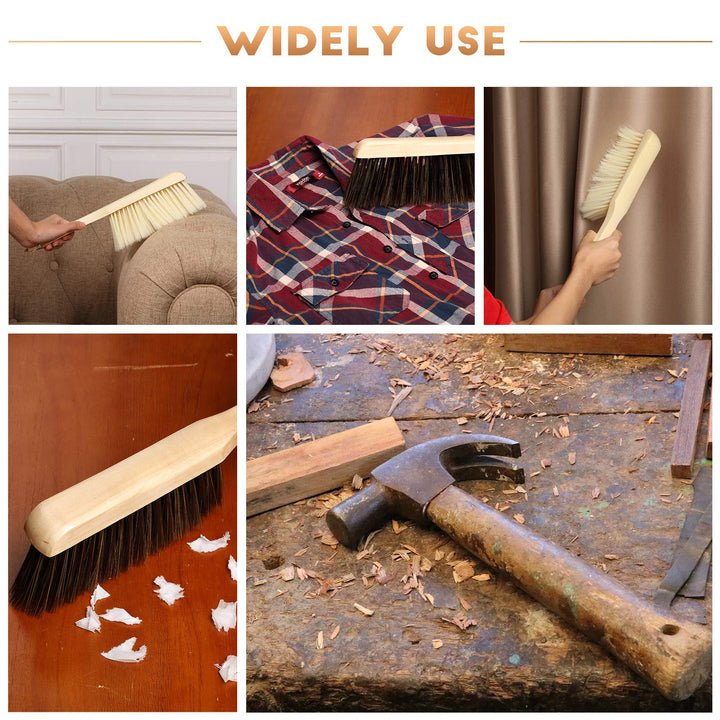 2 Pieces Wooden Bench Brushes Fireplace Brush Natural Fiber Bench Brush Soft Bristles Long Wood Handle Dust Brush for Hearth Tidy Car Home Workshop Woodworking