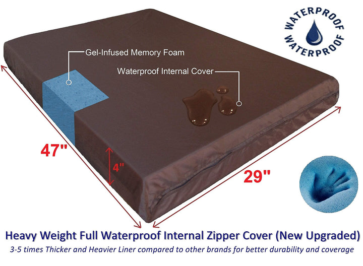 Extra Large Orthopedic Memory Foam Dog Bed for Large Dogs with Durable Waterproof Internal Case, Removable Washable Denim Cover and Bonus Pet Bed Cover, 47X29X4 Fits 48X30 Dog Crate, Blue