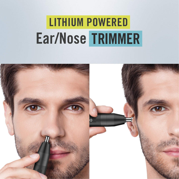 Man Nose Hair Trimmer for Men, For Nose, Ear, and Eyebrows, Patent 360 Bevel Blade for No Pull, No Snag Trimming Experience, Cordless Lithium-Powered Trimmer with Drawstring Bag