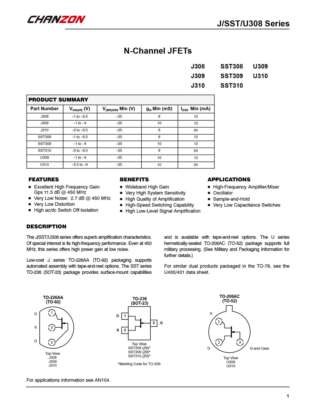 Chanzon J310 TO-92 N-Channel JFET FET Junction Field-Effect Transistor, for Amplification and High Frequency Applications (Pack of 10pcs)