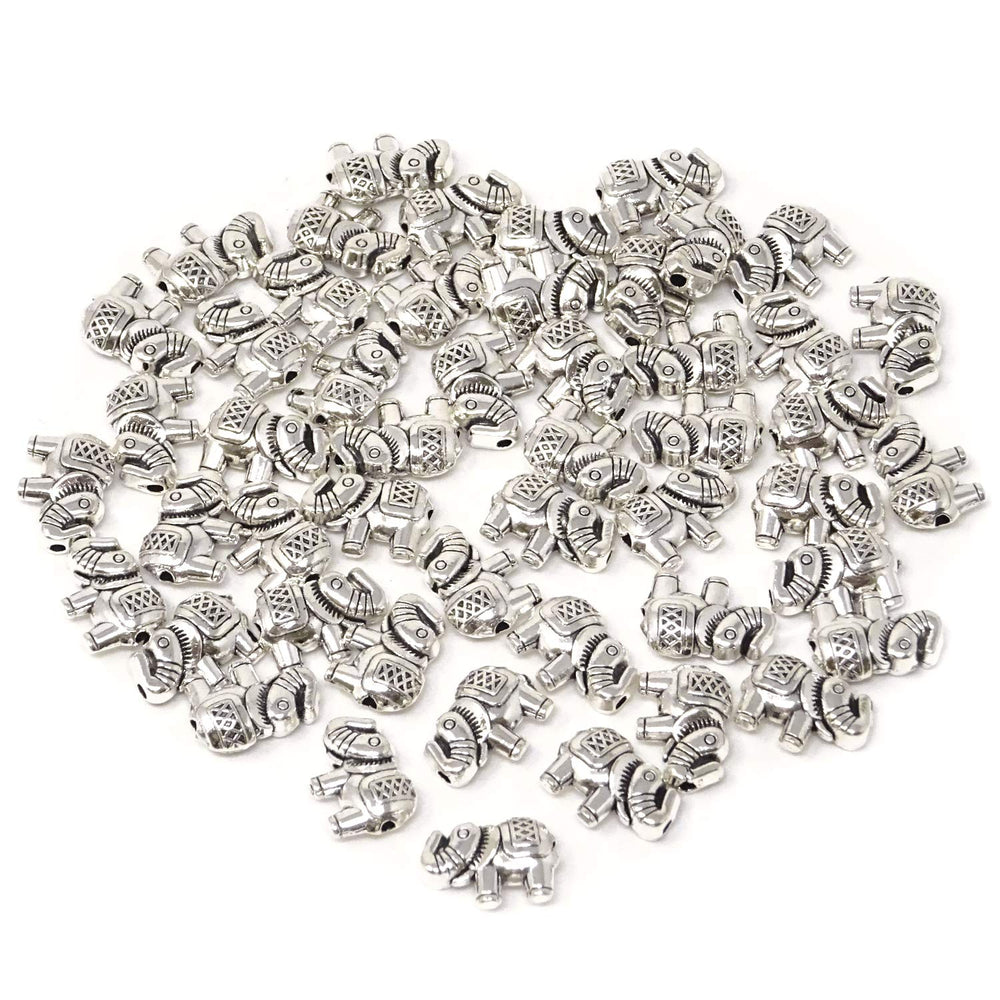 50PCS Antique Silver Lucky Elephant Animal Spacer Beads for Jewelry Making