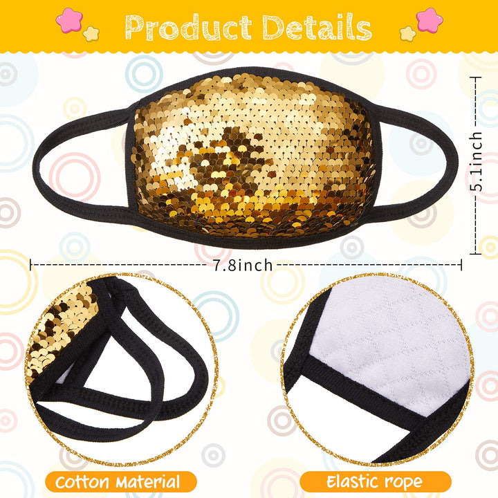 7 Pieces Kids Sequin Glitter Mask Children Crystal Sequin Face Covering Masquerade Face Covering Glitter Reusable Washable Face Covering for Kids