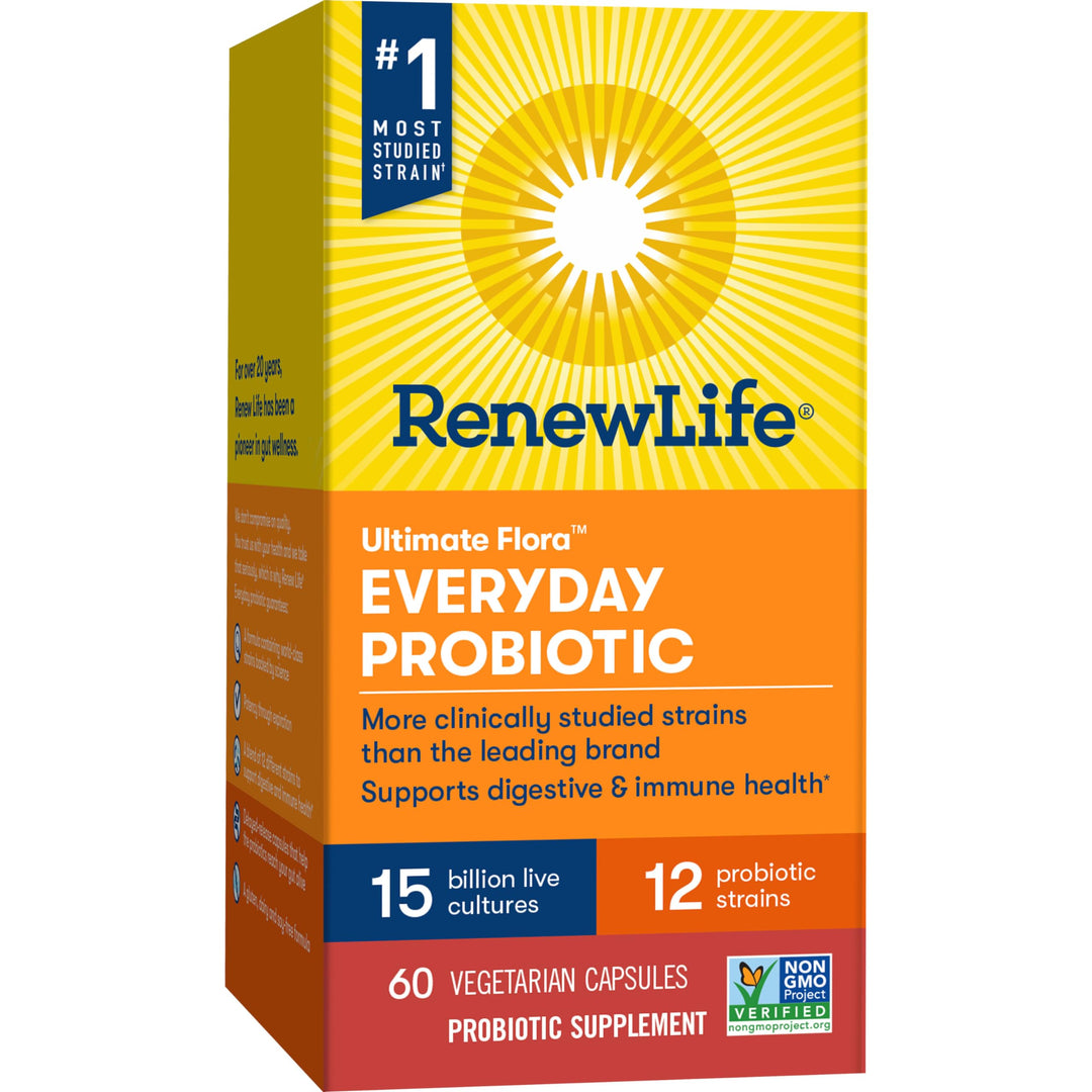 Everyday Probiotic Capsules, Daily Supplement Supports Urinary, Digestive and Immune Health, L. Rhamnosus GG, Dairy, Soy and gluten-free, 15 Billion CFU, 60 Count