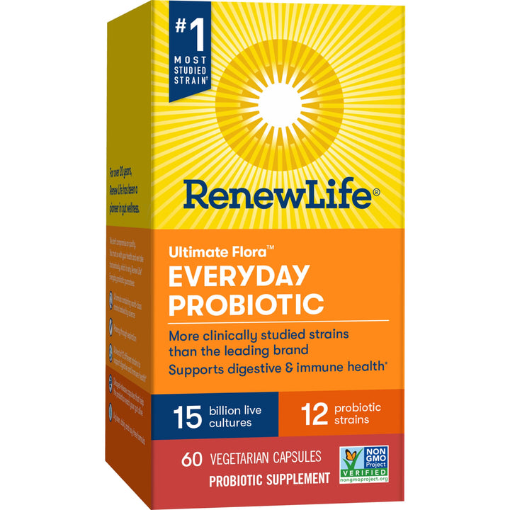 Everyday Probiotic Capsules, Daily Supplement Supports Urinary, Digestive and Immune Health, L. Rhamnosus GG, Dairy, Soy and gluten-free, 15 Billion CFU, 60 Count