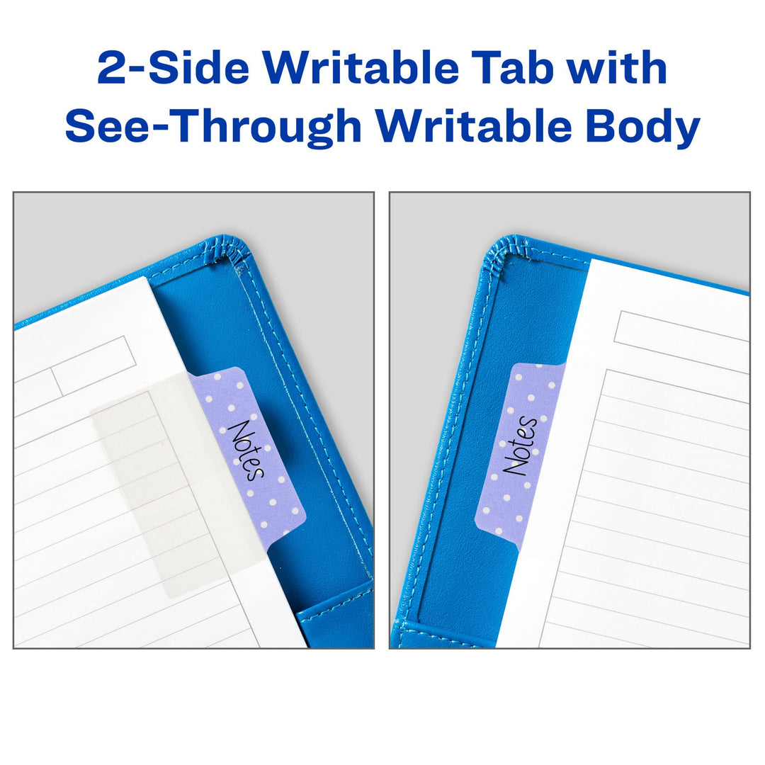 Avery Multiuse Ultra Tabs, 2 x 1.5, 2-Side Writable, Assorted Pastel Dots, 24 Repositionable Tabs (74773)