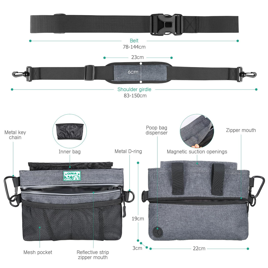 Dog Treat Training Pouch, Pet Out Training Belt Bag, Dog Food Bag with Removable Inner Pocket, Built-in Poop Bag Dispenser, Dog Training Bag, Gray