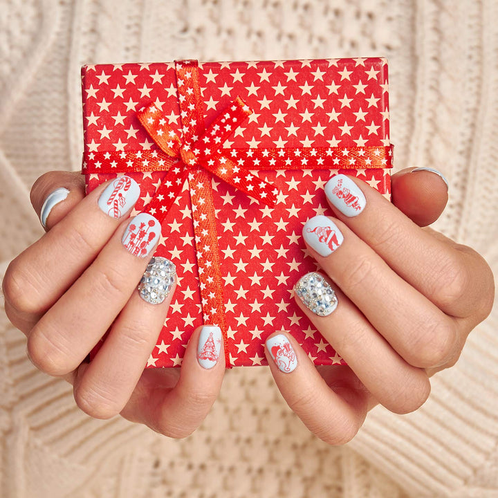 Christmas Nail Art Plates Santa Reindeer Snowflake Image Stamp Templates Stamping Kit - 6 Manicure Stencils Tool Set with 1 Polish Stamper and 1 Scraper by Salon Designs