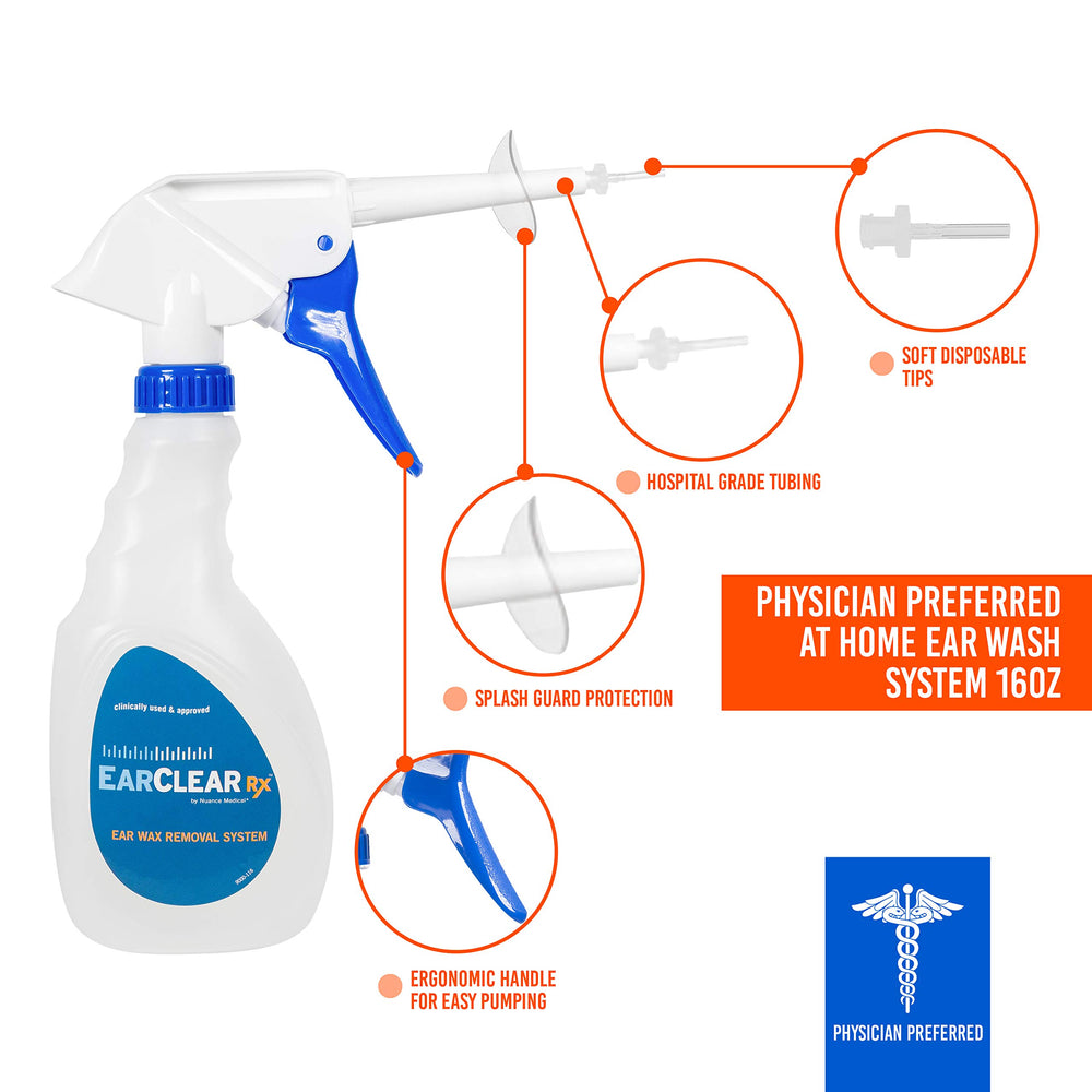 EarClear Rx Ear Wax Removal & Cleaning Kit with Rigid Tips. Ear-Safe Flush and Irrigation kit for Adults & Children. Includes Basin and Replacement Tips