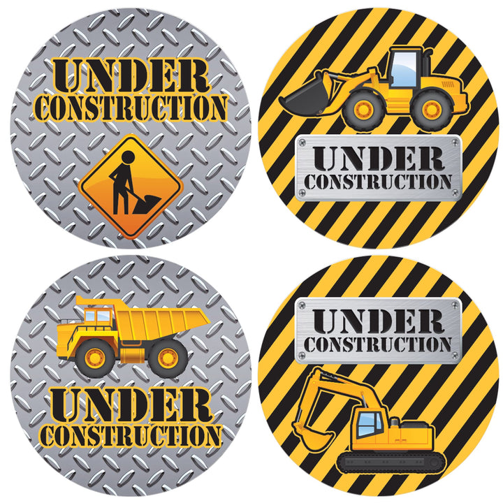 Under Construction Party Favor Stickers - 1.75 in - 40 Labels