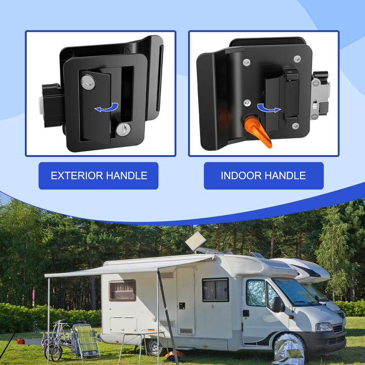 RV Entry Door Lock RL001 with Touch-Activated Paddle Deadbolt, Black, Key Lock for Camper, Travel Trailer, Cargo Hauler Door Latch Handle Replacement