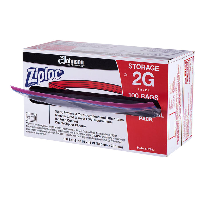 Ziploc® Double Zipper Bags, 2 Gallon, Clear, Case Of 100