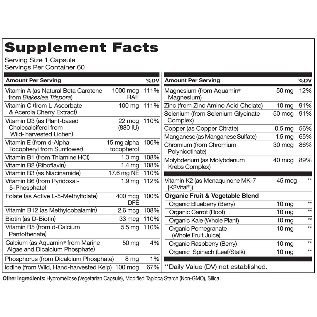 One Daily Multivitamin for Men - with Vitamins & Minerals + Organic Whole Foods - Supplement to Boost Energy, General Health - Non-GMO - 60 Capsules - 2 Month Supply