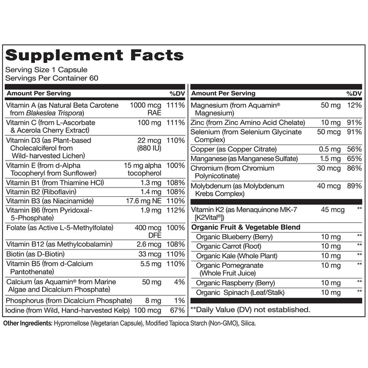 One Daily Multivitamin for Men - with Vitamins & Minerals + Organic Whole Foods - Supplement to Boost Energy, General Health - Non-GMO - 60 Capsules - 2 Month Supply