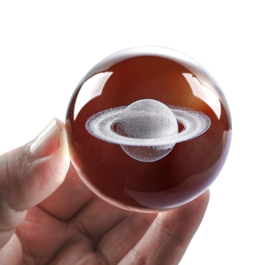 3D Glass Laser Saturn Crystal Ball with Stand 60mm Decorative Glass Ball Paperweights Space Decor for Home Astronomy Graducation Gift for Kids Boys