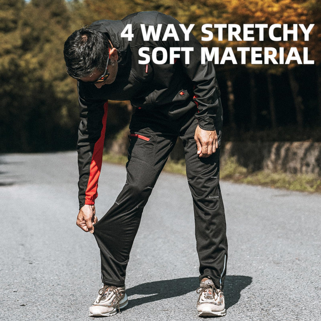 Cycling Pants for Men Windproof Thermal Fleece Winter Athletic Bike Pants Cold Weather for Running Hiking Black