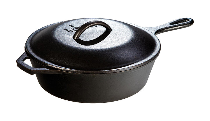 L8CFKPLT Cast Iron Covered Chicken Fryer, Pre-Seasoned, 3-Quart, Black