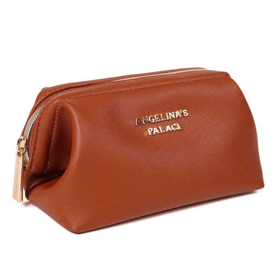 Vegan Leather Waterproof Travel Cosmetic Bag Toiletry Organizer Makeup Pouches(bran)
