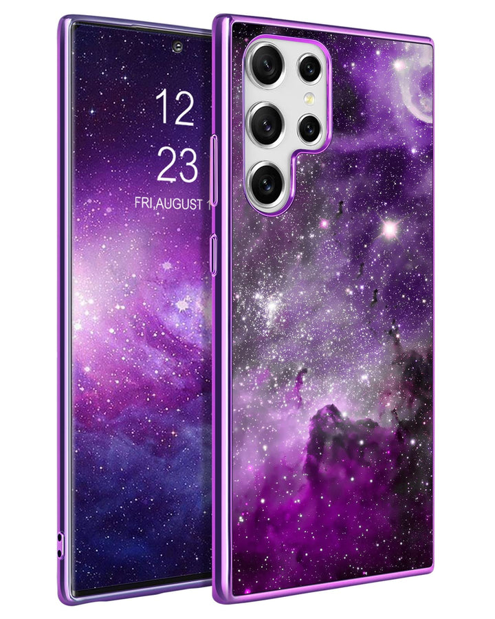 Compatible with Samsung Galaxy S22 Ultra Case, Slim Fit Glow in The Dark Hybrid Hard PC Soft TPU Bumper Shockproof Girls Women Men Phone Cover for Samsung S22 Ultra 6.8 2022, Purple Galaxy