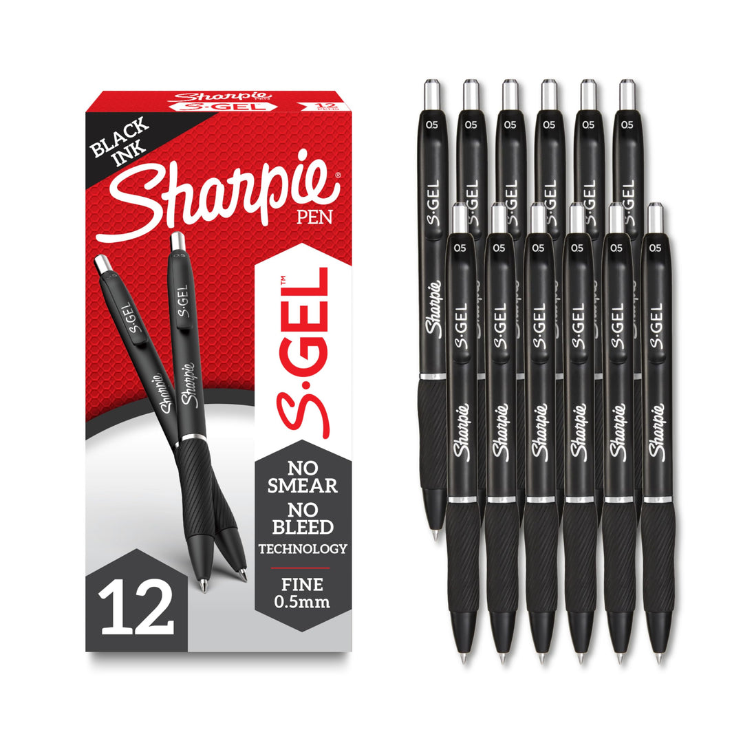 Sharpie S-Gel, Gel Pens, Drawing Pens, Gel Ink Pens For Journaling, Writing Pens, Coloring Pens, Fine Point Pens (0.5Mm), Black Ink Gel Pen, 12 Count